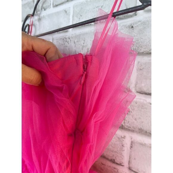 VICI Women's Hot Pink Strapless Tiered Tulle Mini Dress Size Small Barbie Core - Picture 8 of 12